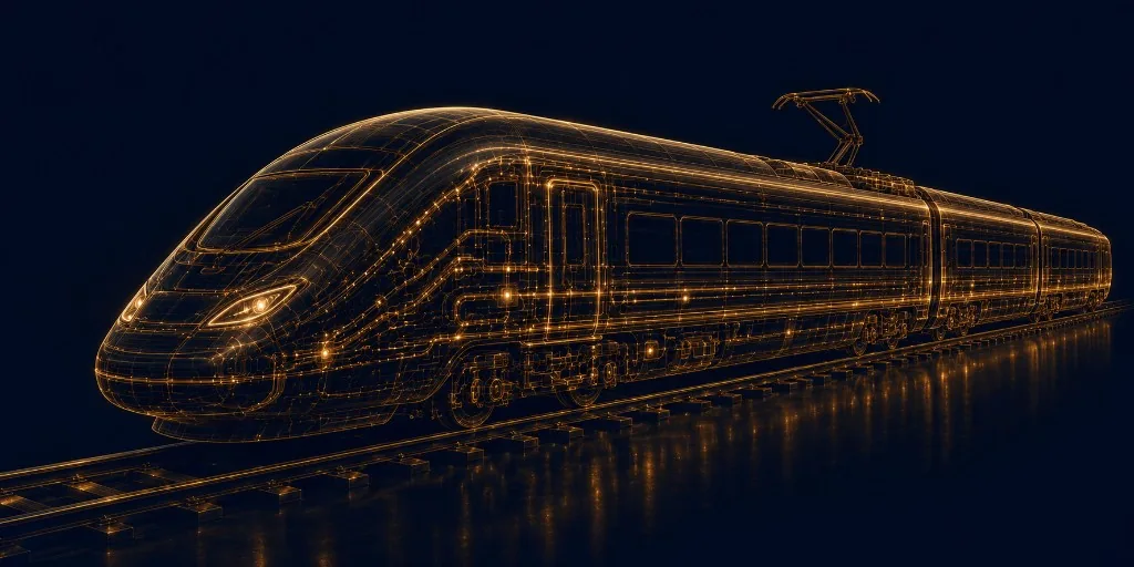 Schienenfahrzeug / Bahntechnik — Wireframe-Illustration