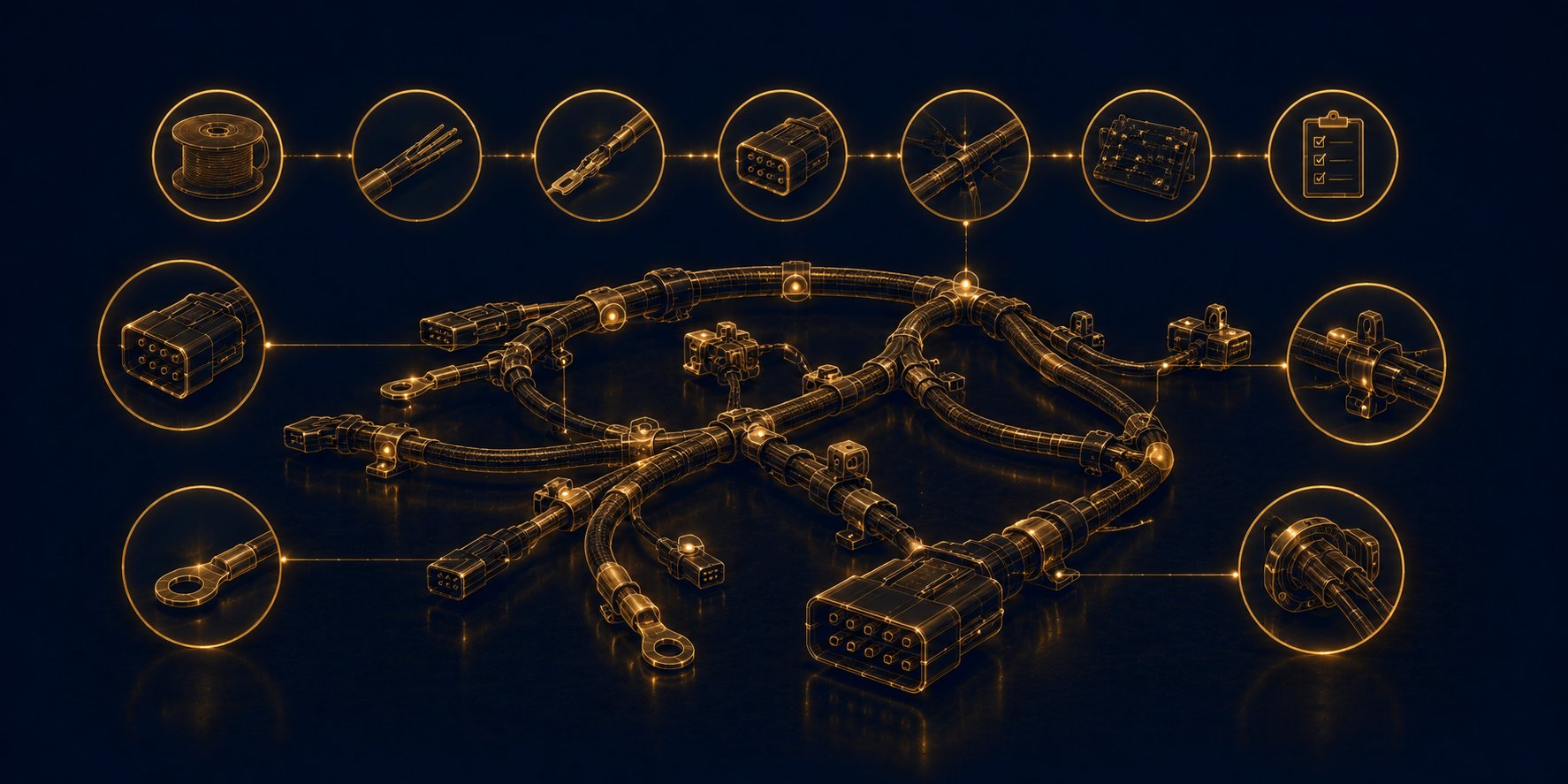 Mainstar Kabelbaum mit Detail-Callouts - Wireframe-Illustration