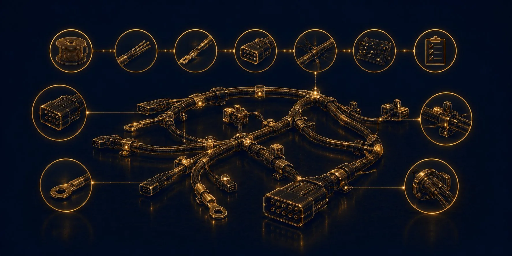 Mainstar Kabelbaum mit Detail-Callouts - Wireframe-Illustration