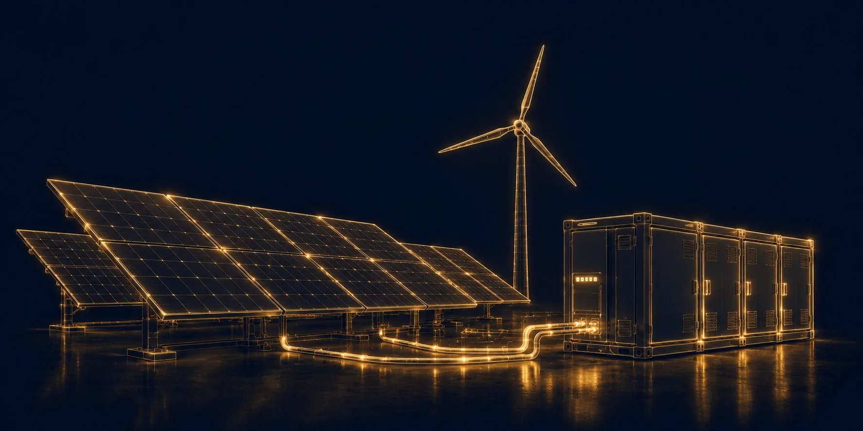 Energie / Photovoltaik & Speicher — Wireframe-Illustration